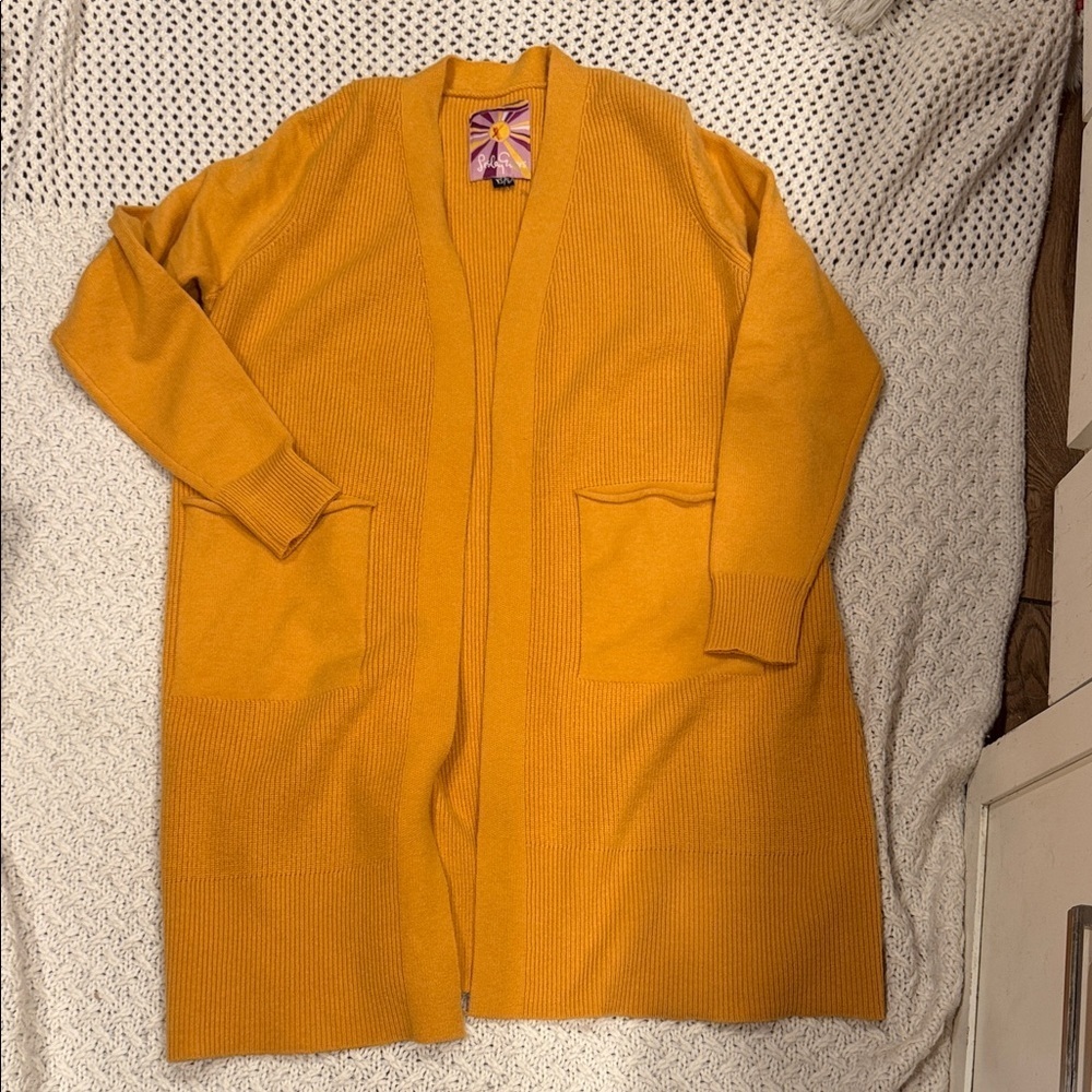 Lesley Evers Womens Yellow Mustard Open-Front
Long Cardigan XS S